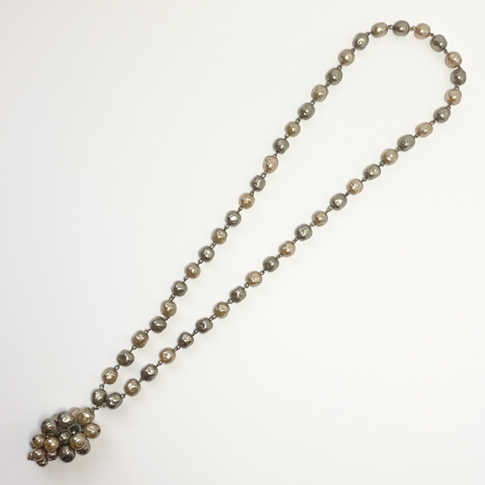 Vintage Champagne Gray Glass Baroque Pearls Graduated Cluster Pendant Necklace - Picture 7 of 14
